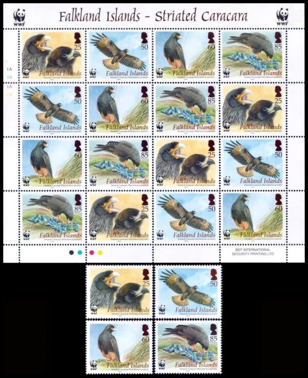 MALVINAS/SELLOS, 2006 - W.W.F. - PROTECCION DE LA NATURALEZA - CARACARA AUSTRAL - YV 950/3 - 4 VALORES + HOJITA - NUEVO - MINT