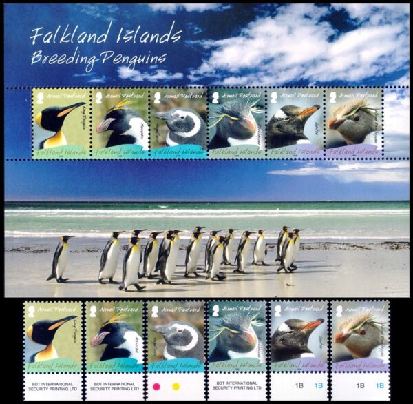 MALVINAS/SELLOS, 2008 - FAUNA - PINGUINOS - YV 1020/25 + BF 38 - 6 VALORES + BLOQUE - NUEVO - MINT