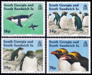 GEORGIAS DEL SUR/SELLOS, 1994 – FAUNA – PINGUINOS – YV 231/34 – 4 VALORES – NUEVO