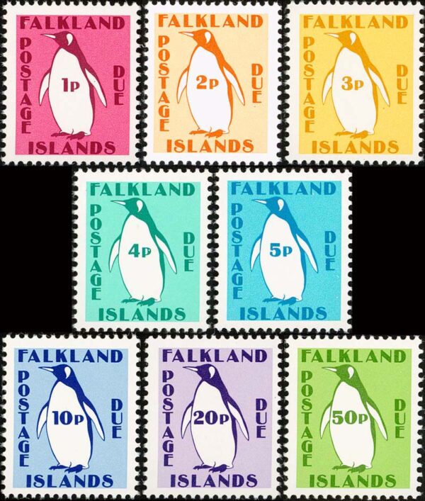 MALVINAS/SELLOS, 1991 - TIMBRES TAXE - PINGUINOS - YV TT 1/8 - 8 VALORES - NUEVO - MINT