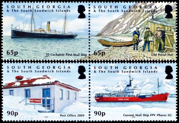 GEORGIAS DEL SUR/SELLOS, 2009 - CENTENARIO DEL CORREO DE GEORGIAS DEL SUR - BARCOS - YV 473/76 - 4 VALORES - NUEVO - MINT