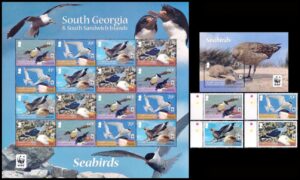 GEORGIAS DEL SUR/SELLOS, 2012 - W.W.F. PROTECCION DE LA NATURALEZA - FAUNA - AVES MARINAS - YV 542/45 + BF 21 - 4 VALORES + HOJA + BLOQUE - NUEVO - MINT