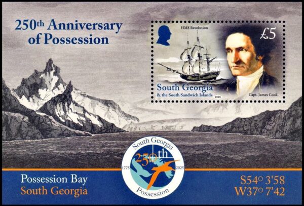 SOUTH GEORGIA/STAMPS, 2025 - CAPTAIN JAMES COOK - SHIPS - SOUVENIR SHEET - MNH