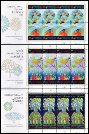 NACIONES UNIDAS (ONU) 2011 - AÑO INTERNACIONAL DE LOS BOSQUES - YV 1254/55 (NY) 785/86 (G) 744/45 (V) - 3 HOJITAS - NUEVO - MNH