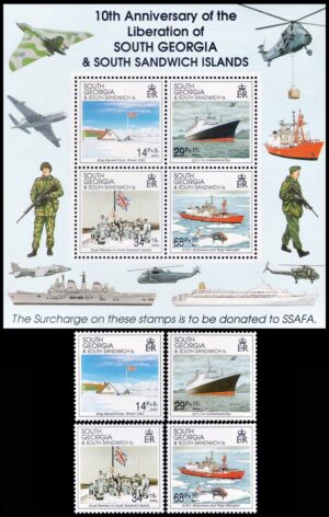 GEORGIAS DEL SUR/SELLOS, 1992 - GUERRA DE MALVINAS - 10° ANIVERSARIO - YV 223/26 + BF 3 - 4 VALORES + BLOQUE - NUEVO - MINT