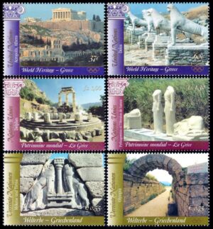 NACIONES UNIDAS (ONU) 2004 - PATRIMONIO MUNDIAL - GRECIA ANTIGUA - YV 940/41 (NY) 507/08 (G) 432/33 (V) - 6 VALORES - NUEVO - MINT