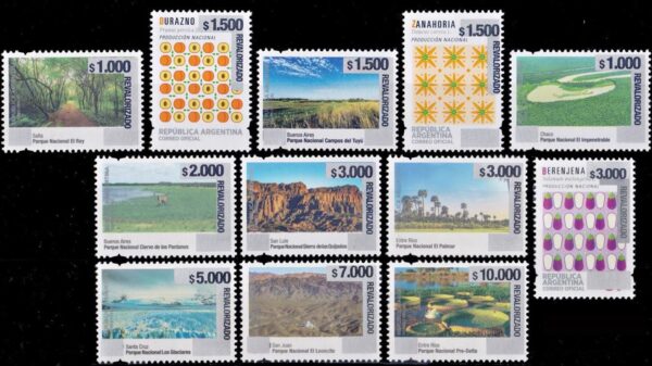 ARGENTINA/SELLOS, 2025 - SELLOS ORDINAROS - REVALORIZADOS SOBRE SELLOS U.P. - 12 VALORES - NUEVO - MINT