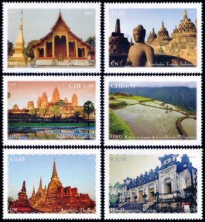 NACIONES UNIDAS (ONU) 2015 - PATRIMONIO MUNDIAL - ASIA DEL SUDESTE - YV 1442/43 (NY) 917/18 (G) 890/91 (V) - 6 VALORES - NUEVO - MINT