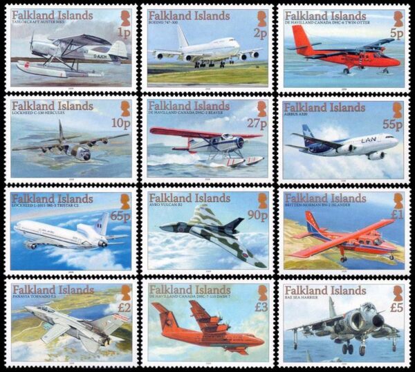 MALVINAS/SELLOS, 2008 - SELLOS ORDINARIOS - AVIONES - YV 998/1009 - 12 VALORES - NUEVO - MINT