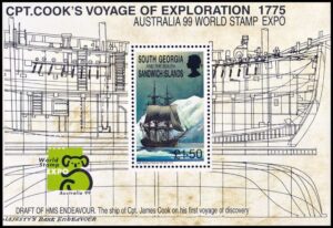 GEORGIAS DEL SUR/SELLOS, 1999 - BARCOS - CAPITAN JAMES COOK - RESOLUTION - YV BF 8 - BLOQUE - NUEVO