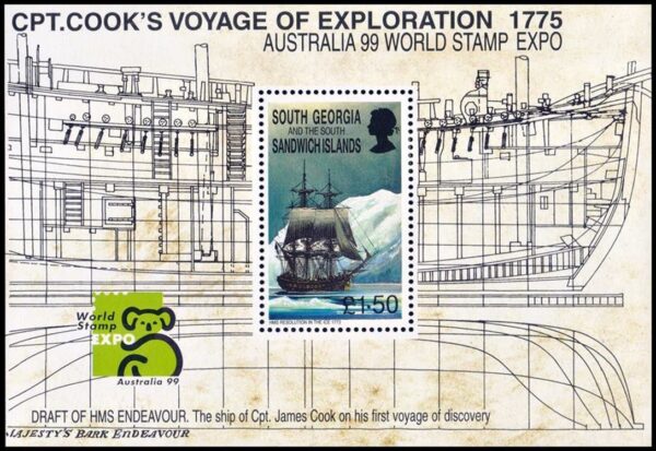 GEORGIAS DEL SUR/SELLOS, 1999 - BARCOS - CAPITAN JAMES COOK - RESOLUTION - YV BF 8 - BLOQUE - NUEVO