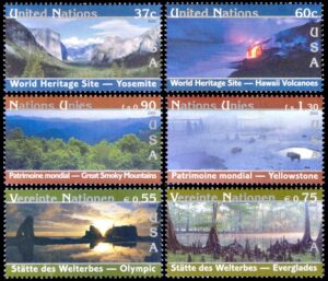 NACIONES UNIDAS (ONU) 2003 - PATRIMONIO MUNDIAL - ESTADOS UNIDOS - YV 914/15 (NY) 486/87 (G) 410/11 (V) - 6 VALORES - NUEVO - MINT
