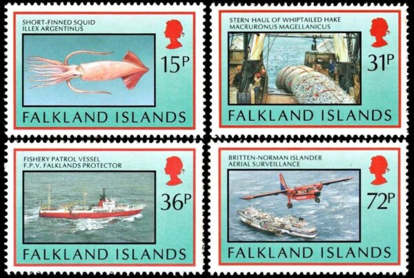 MALVINAS/STAMPS, 1993 - MARINE FAUNA - FISHING - SHIPS - PLANE - YV 598/601 - 4 VALUES - MNH