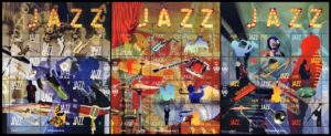 NACIONES UNIDAS (ONU) SELLOS, 2014 - MUSICA - JORNADA INTERNACIONAL DEL JAZZ - YV 1376/87 (NY) 854/65 (G) 815/26 (V) - 3 HOJITAS - NUEVO