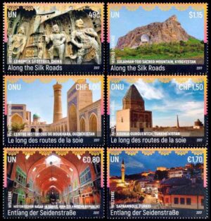 NACIONES UNIDAS (ONU) 2017 - PATRIMONIO MUNDIAL - LA RUTA DE LA SEDA - YV 1573/74 (NY) 986/87 (G) 962/63 (V) - 6 VALORES - NUEVO