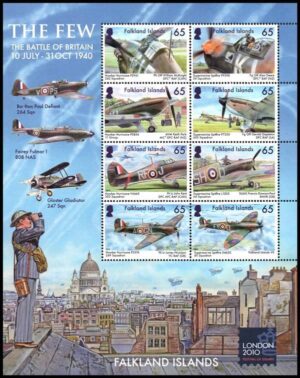 MALVINAS/SELLOS, 2010 - BATALLA DE INGLATERRA - 70 ANIVERSARIO - AVIONES - YV BF 41 - BLOQUE - NUEVO - MINT