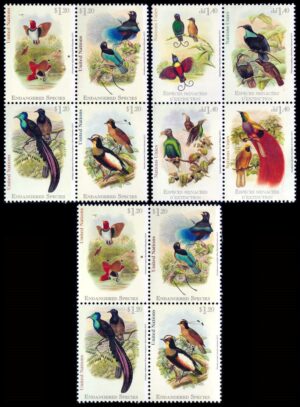 NACIONES UNIDAS (ONU) SELLOS, 2015 - AVES - ESPECIES EN PELIGRO DE EXTINCION - YV 1436/39 (NY) 913/16 (G) 884/87 (V) - 12 VALORES - NUEVO - MINT