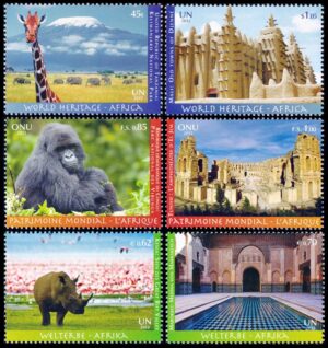 NACIONES UNIDAS (ONU) 2012 - PATRIMONIO MUNDIAL - AFRICA - YV 1386/87 (NY) 804/05 (G) 764/65 (V) - 6 VALORES - NUEVO - MINT
