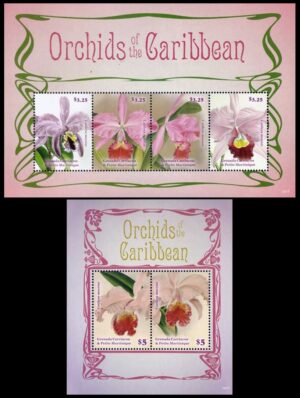GRANADA GRANADINES Y PETIT MARTINICA/SELLOS, 2015 – FLORES – ORQUIDEAS – YV 4151D/G -+ BF 677B – HOJITA + BLOQUE – NUEVO – MINT