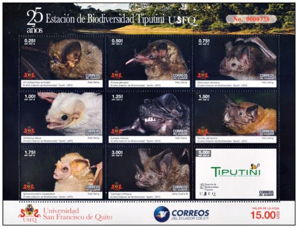 ECUADOR/SELLOS, 2019 - FAUNA - MURCIELAGOS - BIODIVERSIDAD - YV 2954/62 - HOJITA - NUEVO