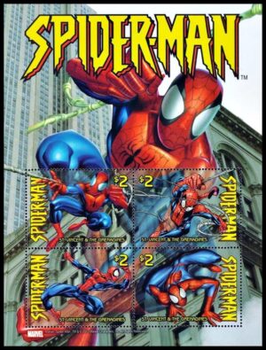 SAN VICENTE Y GRANADINAS/SELLOS, 2003 - CINE - HISTORIETAS - EL HOMBRE ARAÑA - YV 4625/28 - HOJITA - NUEVO MINT
