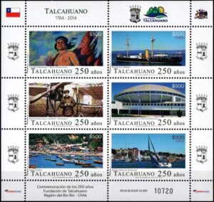CHILE/SELLOS, 2014 - 250 ANIVERSARIO DE LA FUNDACION DE TALCAHUANO - YV 2057/62 - HOJITA DE 6 CVALORES - NUEVO