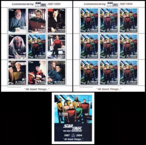 SAN VICENTE Y GRANADINAS/SELLOS, 1994 – STAR TRECK LA NUEVA GENERACION – LA SERIE – YV 2204/12 + HOJITA 2012 + BLOQUE 278  – HOJITA + BLOQUE – NUEVO – MINT