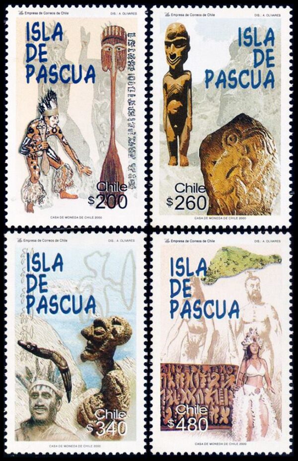 CHILE/STAMPS, 2000 - EASTER ISLAND - NATIVES - STATUES - YV 1531/34 - 4 VALUES - MNH