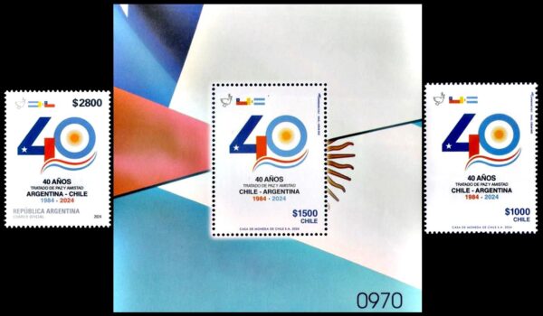 ARGENTINA-CHILE/STAMPS, 2024 - JOINT ISSUE - 40 YEARS OF THE TREATY OF PEACE AND FRIENDSHIP - 2 VALUES + SOUVENIR SHEEET - MNH
