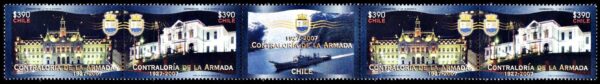CHILE/SELLOS, 2007 - CONTRALORIA DE LA ARMADA - 80 AÑOS - ARQUITECTURA - YV 1767/68 - 2 VALORES - ENTRECINTA - NUEVO - MINT