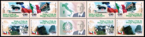 CHILE/SELLOS, 2008 - VISITA DEL PRESIDENTE DE ITALIA - BANDERAS - YV 1813/16 - 4 VALORES - ENTRECINTA - NUEVO - MINT
