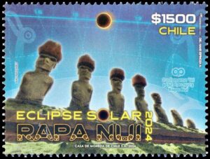 CHILE/SELLOS, 2024 - ISLA DE PASCUA - ECLIPSE DE SOL RAPA NUI - ESTATUAS - 1 VALOR - NUEVO