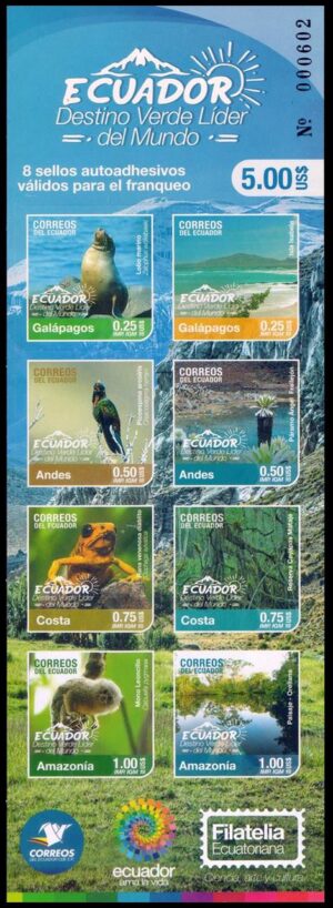 ECUADOR/SELLOS, 2018 - TURISMO - FAUNA - PAISAJES - YV C 2823 - CARNET AUTOADHESIVO