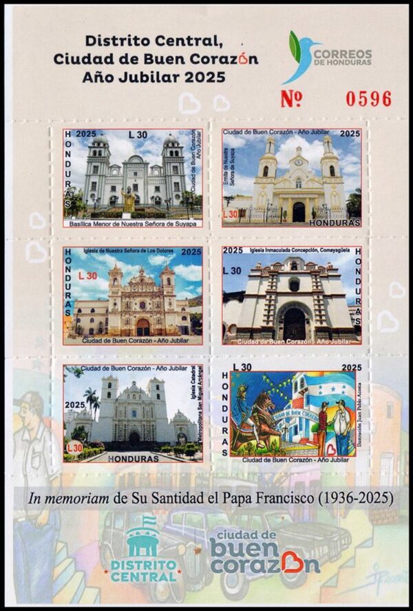 HONDURAS/STAMPS 2025 - IN MEMORY OF H.H. POPE FRANCIS - CHURCHES - SHEET - MNH