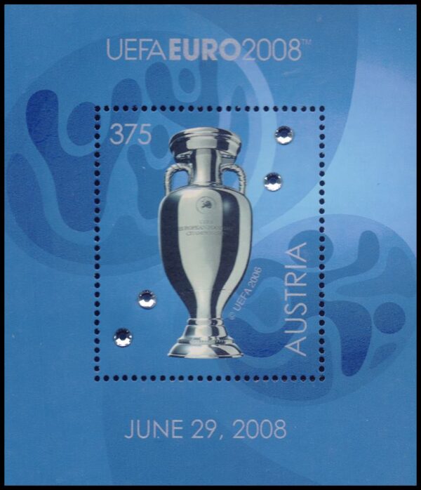 AUSTRIA/STAMPS, 2008 - FOOTBALL - EURO 2008 - SWAROVSKI CRYSTALS - YV BF 47 SWAROVSKI CRYSTALS - BLOCK - MNH