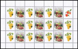 REPUBLICA CHECA/SELLOS, 2008 – SELLOS ORDINARIOS – UVAS – VINOS – YV 493 – HOJA DE 9 VALORES + 12 VIÑETAS – NUEVO – MINT