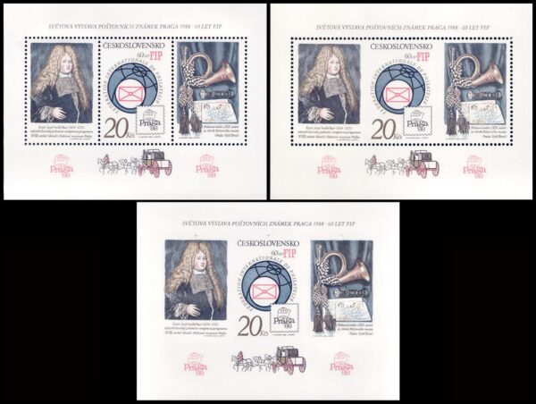 CHECOSLOVAQUIA/SELLOS, 1986 - K.J. PAAR FUNCIONARIO DE CORREOS - CORNETA - YV BF 71 + 71a + 71b - 3 BLOQUES - NUEVO - MINT