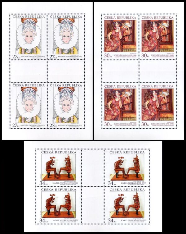 REPUBLICA CHECA/SELLOS, 2015 - OBRAS DE ARTE - PINTURA - ESCULTURA - YV 786/88 - 3 HOJITAS - NUEVO - MINT