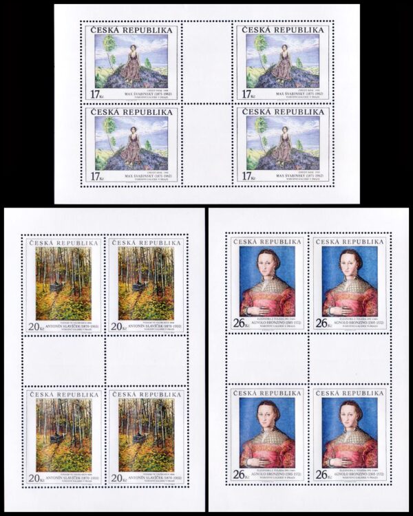 REPUBLICA CHECA/SELLOS, 2003 – OBRAS DE ARTE DE LA GALERIA NACIONAL DE PRAGA - PINTURAS - YV 353/55 - 3 HOJITAS - NUEVO - MINT