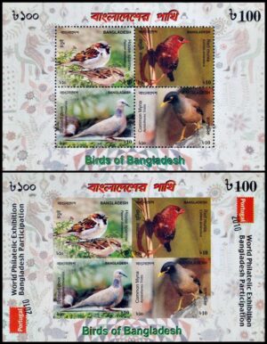 BANGLADESH/SELLOS, 2010 - FAUNA - AVES - YV BF 37/37A - 1 BLOQUE + 1 BLOQUE SIN DENTAR - NUEVO - MINT