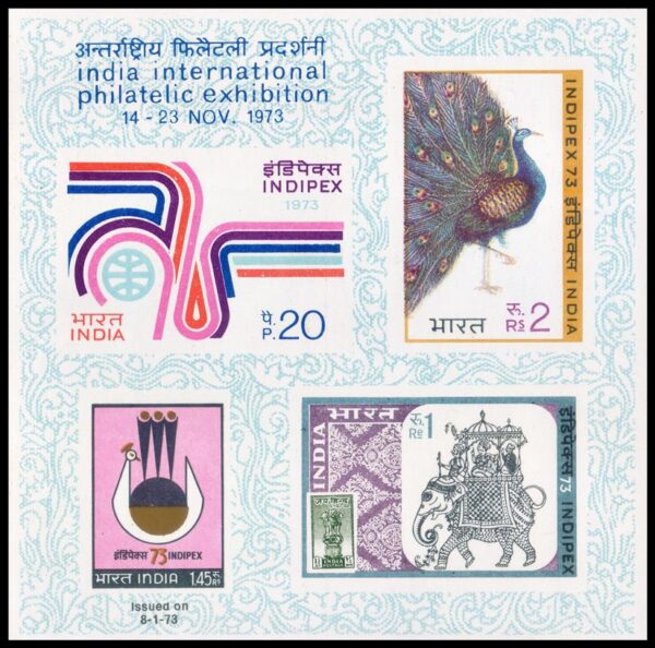 INDIA/SELLOS, 1973 - FAUNA - PAVO REAL - ELEFANTES - YV BF 1 - BLOQUE - NUEVO - MINT