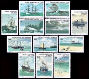 COCOS (AUSTRALIA) SELLOS, 1976 - SELLOS ORDINARIOS - BARCOS - YV 20/32 - 12 VALORES - NUEVO - MINT