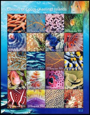 COCOS (AUSTRALIA) STAMPS, 2011 - MARINE FAUNA - CORALS - YV 446/465 - MINI SHEET - MNH