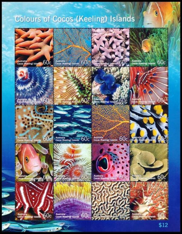 COCOS (AUSTRALIA) SELLOS, 2011 - FAUNA MARINA - CORALES - YV 446/465 - HOJITA - MINT