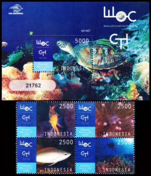 INDONESIA/SELLOS, 2009 - FAUNA MARINA - YV 2406/09 + BF 244 - 4 VALORES + BLOQUE - NUEVO - MINT
