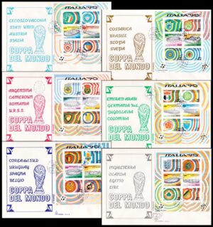 ITALY/COVERS, 1990 – FOOTBALL – WORLD CHAMPIONSHIP «ITALIA 90» – YV BF 4/9 – 6 SOUV SHEETS – FDC