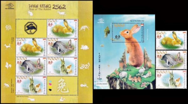 INDONESIA/SELLOS, 2011 - AÑO LUNAR CHINO DEL CONEJO - YV YV 2510/12 + BF 261/62 + 3 VALORES + 2 BLOQUES - NUEVO - MINT