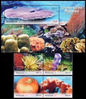 MALASIA/SELLOS, 2013 - FAUNA MARINA - CORALES - YV 1669/72 + BF 164 - 4 VALORES + BLOQUE - NUEVO - MINT