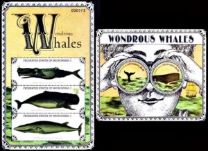 MICRONESIA/SELLOS, 2011 - FAUNA MARINA - CETACEOS - BALLENAS - YV 1879/81 + BF 197 - HOJITA + BLOQUE - NUEVO - MINT