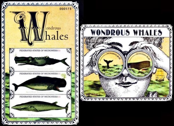 MICRONESIA/SELLOS, 2011 - FAUNA MARINA - CETACEOS - BALLENAS - YV 1879/81 + BF 197 - HOJITA + BLOQUE - NUEVO - MINT